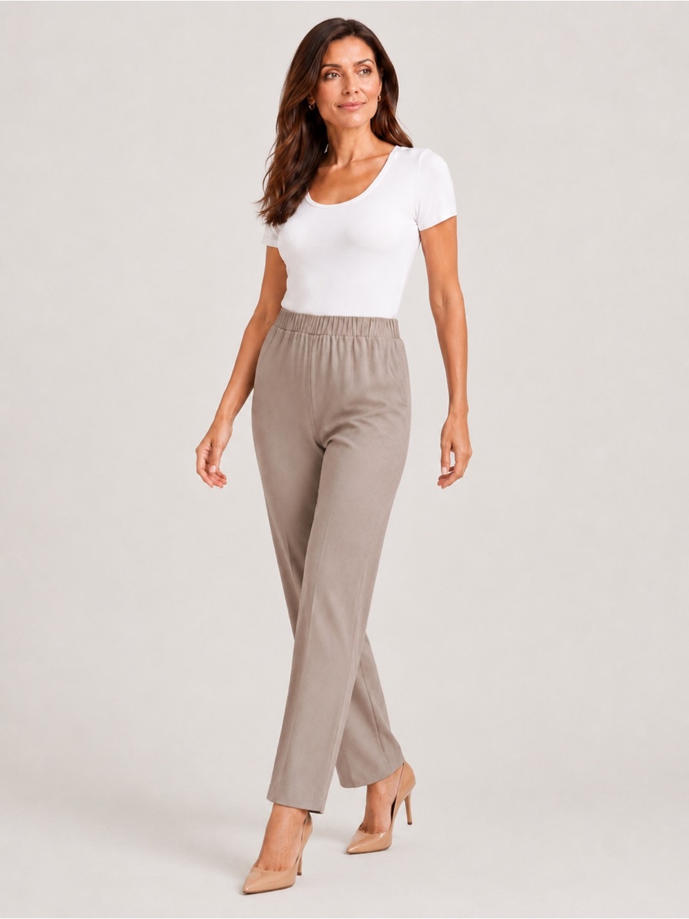 Ming Wang Womens Pull On Pants Taupe Straight Leg Elastic Waist Size XL NWT - Picture 2 of 12